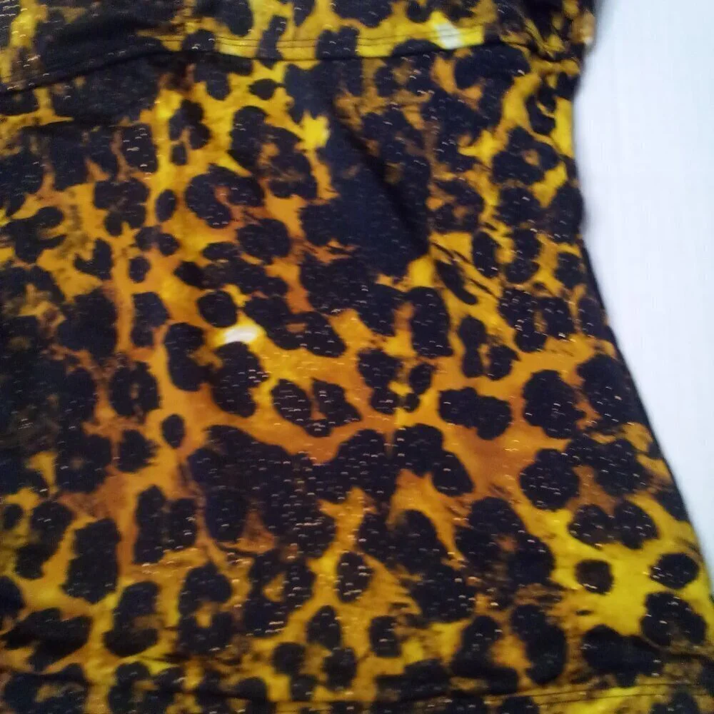 Jaclyn Smith Tankini Top Women 18 Swim Halter Padded Cup Animal Print Black Gold